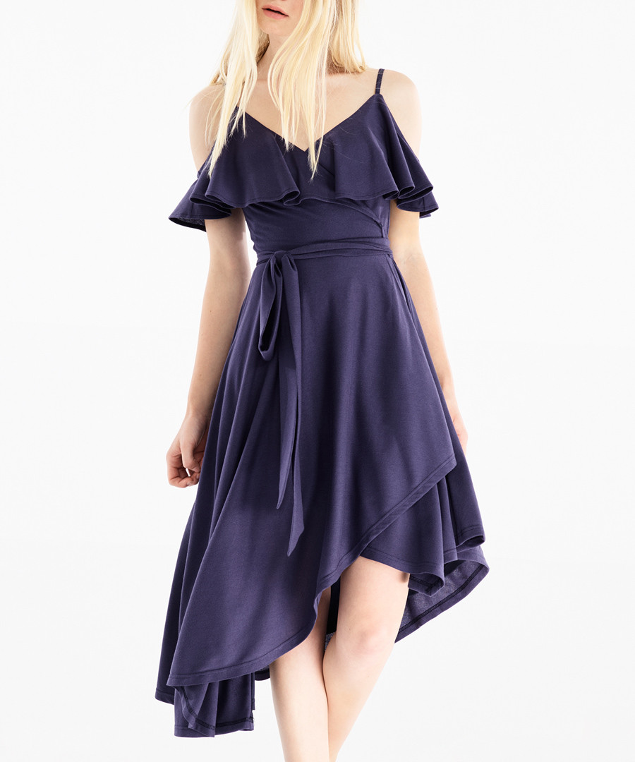Navy cold-shoulder midi dress Sale - paisie