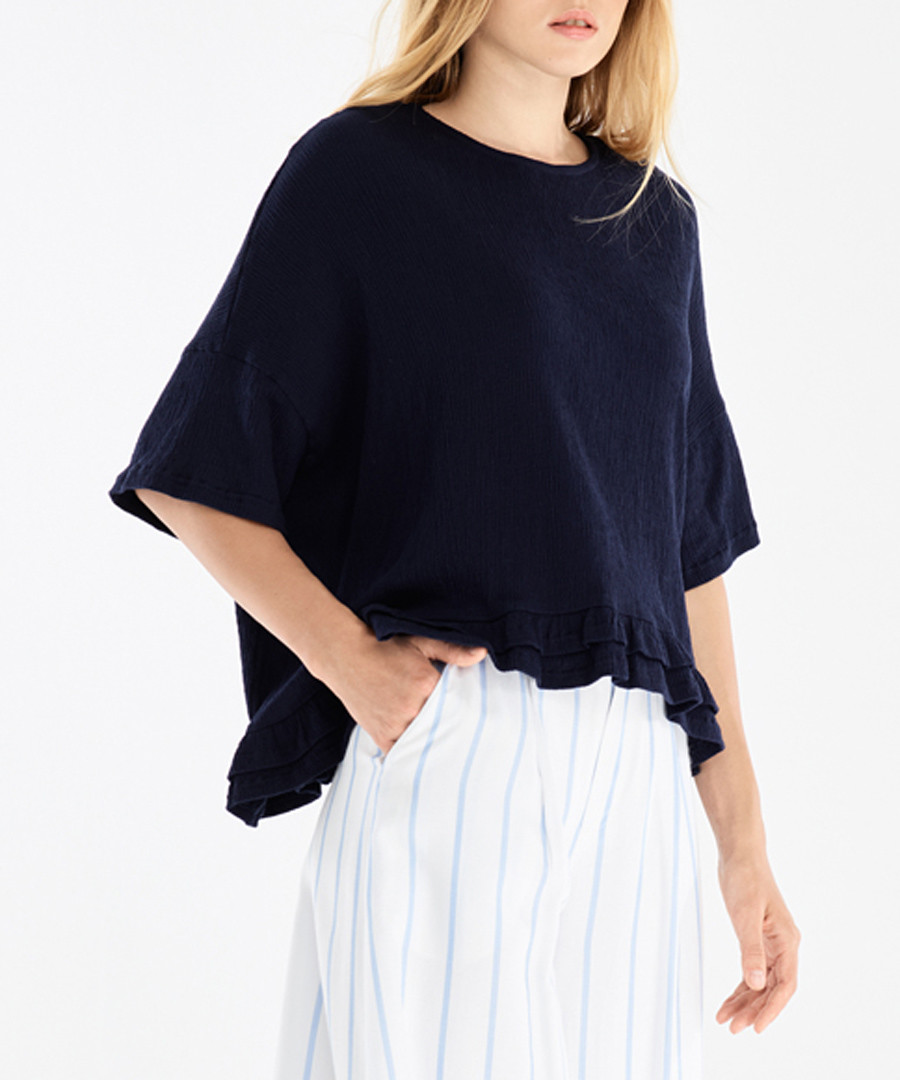Navy oversized short sleeve blouse Sale - paisie