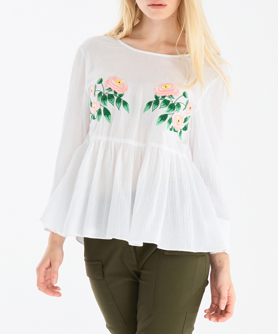 White floral print peplum blouse Sale - paisie