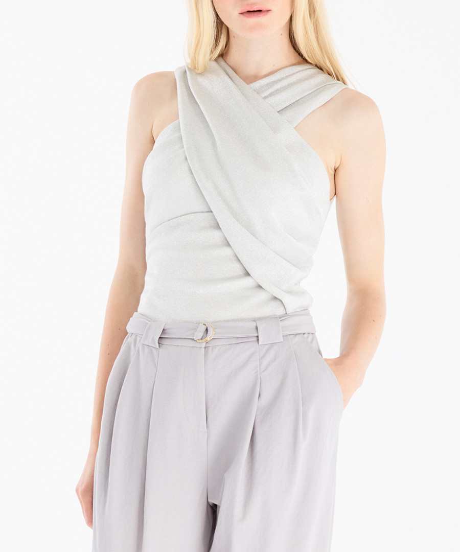 Silver wrap front blouse Sale - paisie