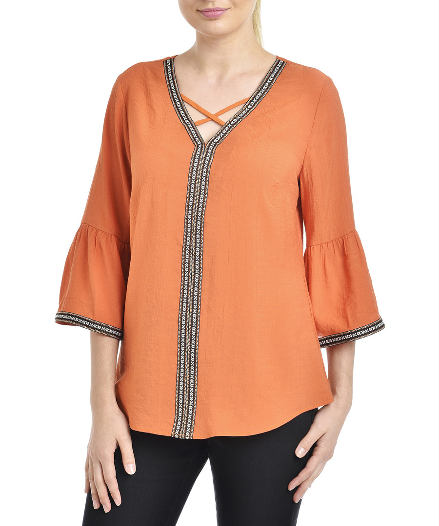peach bell sleeve V-neck blouse Sale - new york collective