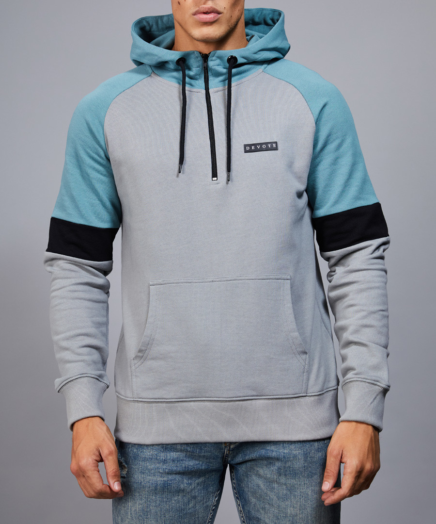 Drew grey & teal hoodie Sale - devote