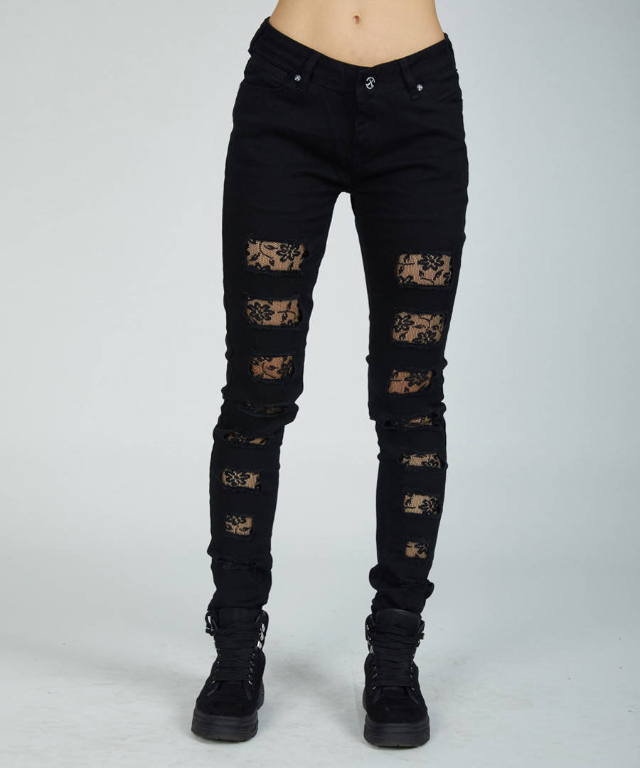 black cotton lace patch skinny jeans Sale - criminal damage