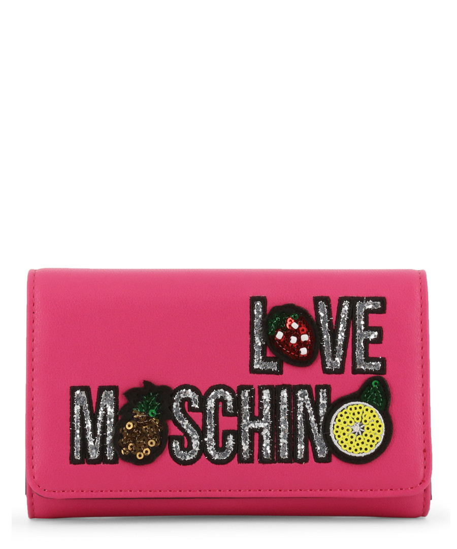 pink faux-leather patch logo zip purse Sale - love moschino