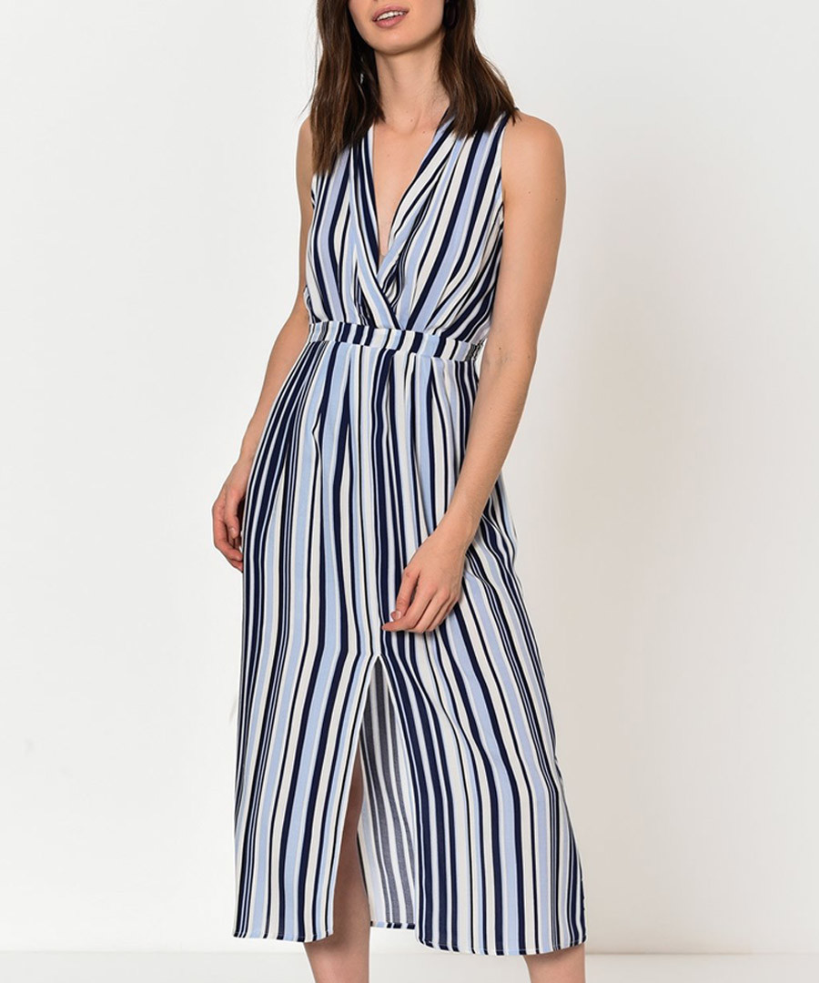 Blue pure cotton stripe midi dress Sale - Dewberry