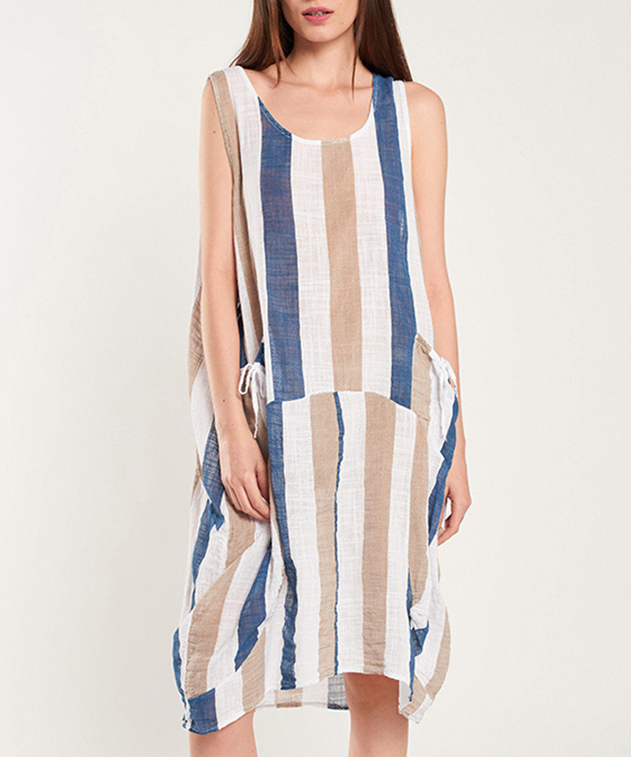 Navy, white & blue cotton stripe dress Sale - dioxide