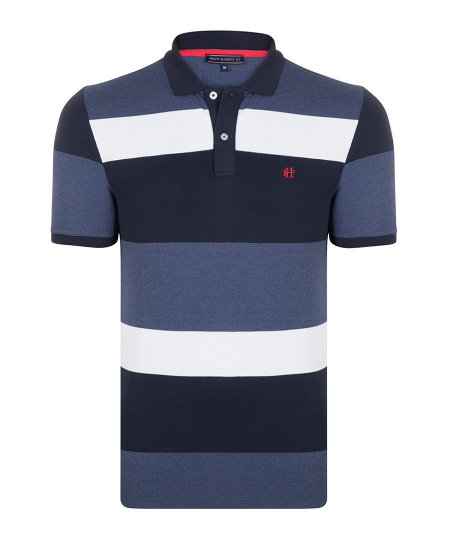 Navy stripe pure cotton polo shirt Sale - Felix Hardy