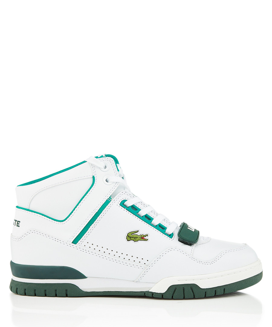 Whte & dark green leather logo sneakers Sale - lacoste