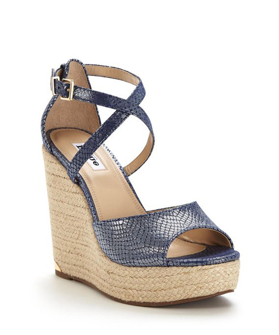 Krystal blue leather moc-croc wedges Sale - dune