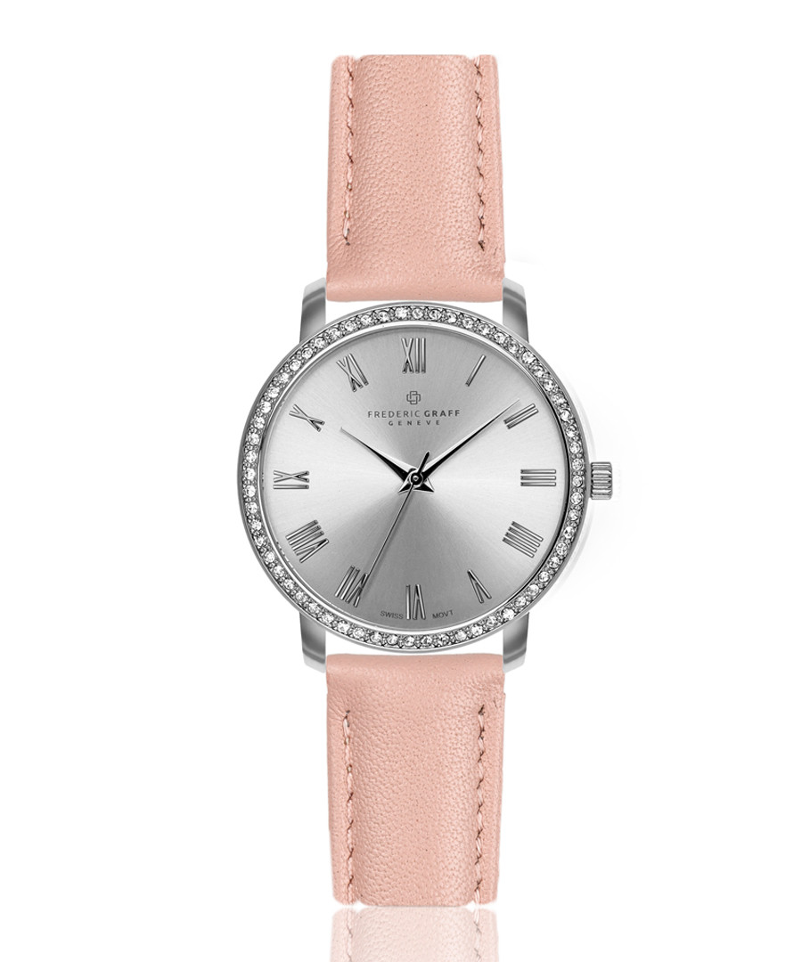 silver-tone & pink leather watch Sale - frederic graff