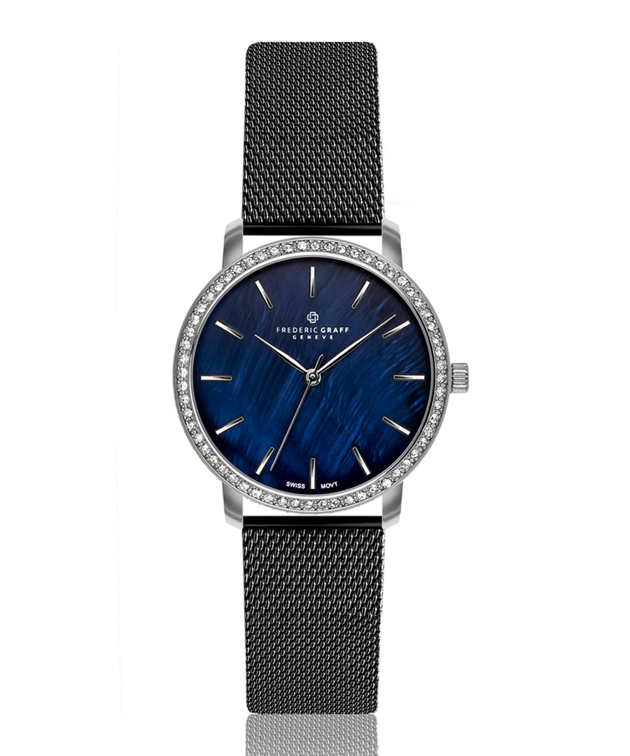 silver-tone & black steel watch Sale - frederic graff