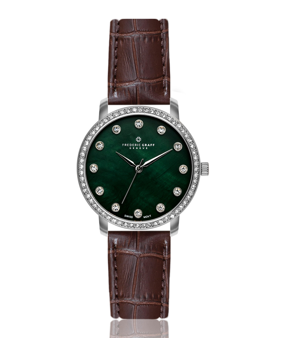 silver-tone & brown leather watch Sale - frederic graff