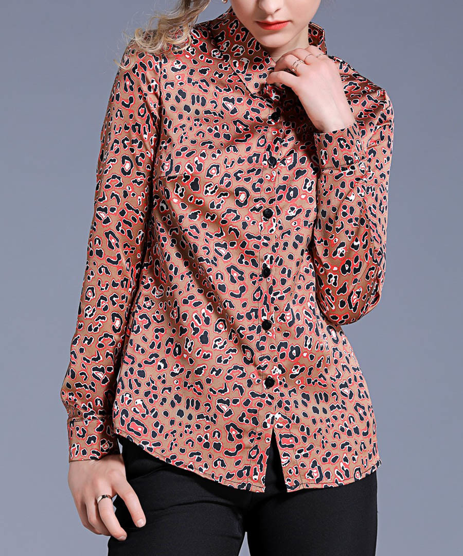 caramel leopard print blouse Sale - Kaimilan