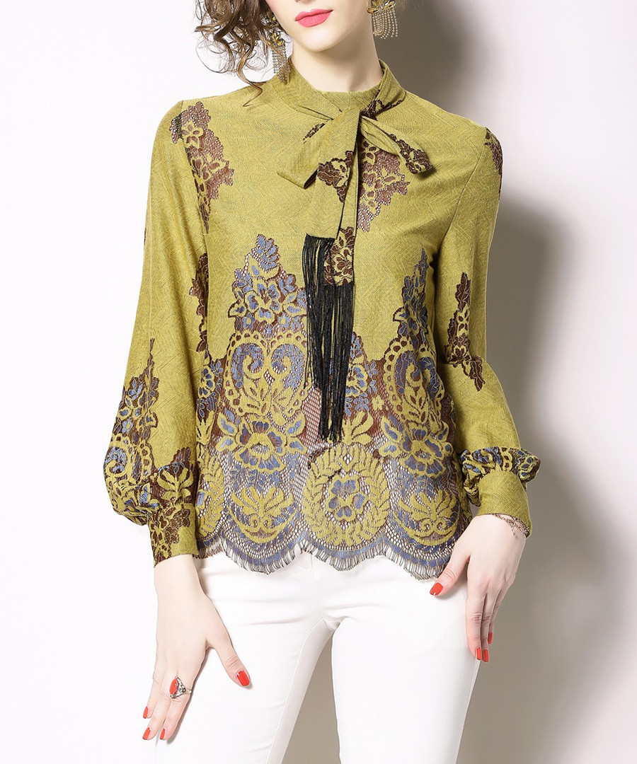 khaki brocade scalloped blouse Sale - Kaimilan