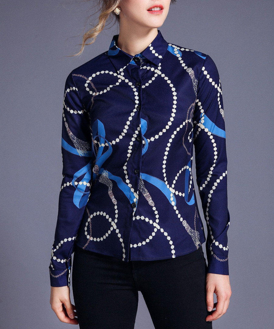 navy & blue chain button blouse Sale - Kaimilan