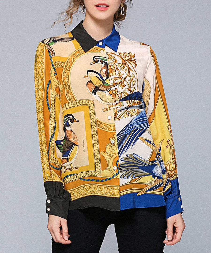 ochre & blue brocade duck blouse Sale - Kaimilan