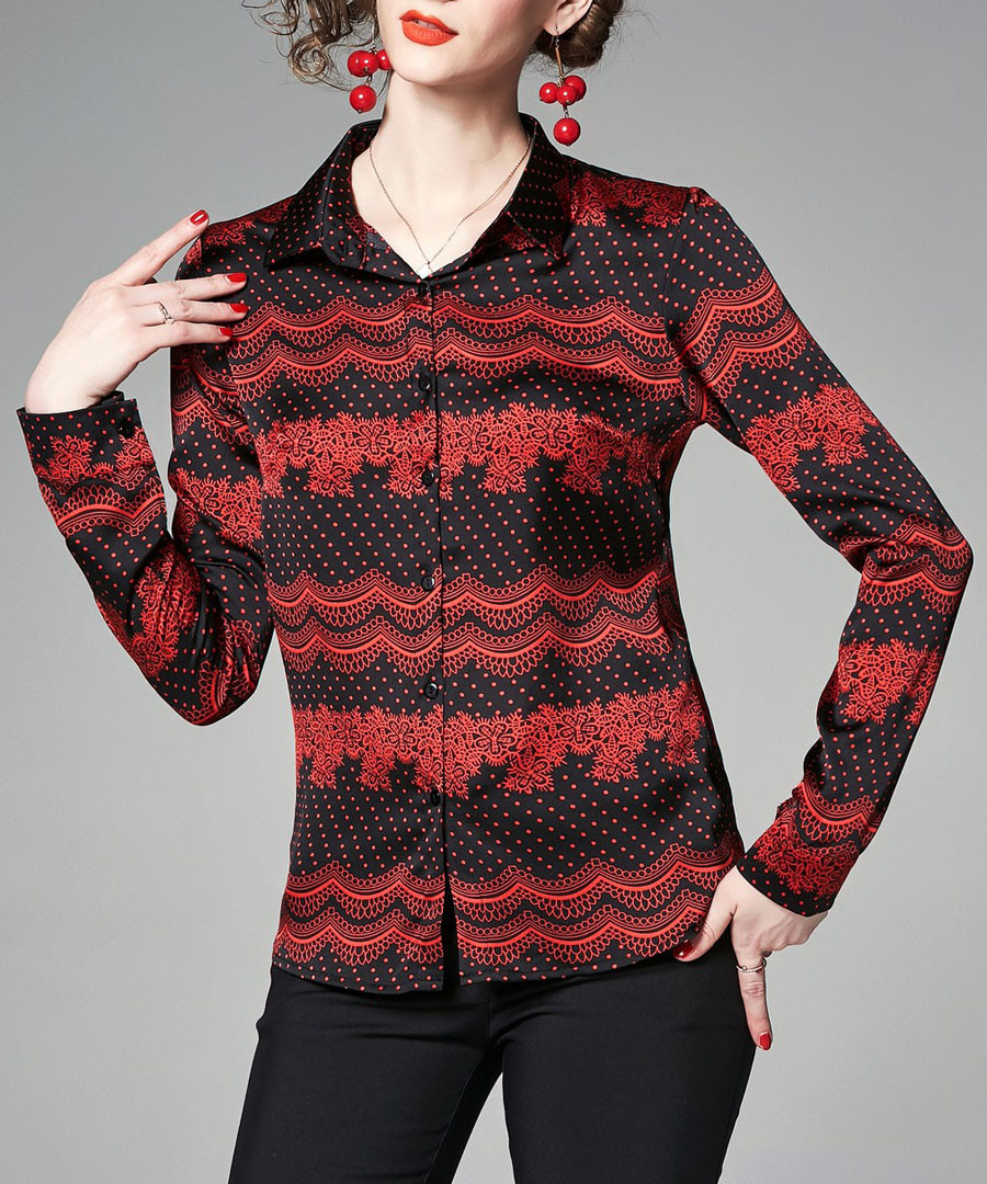 black & red skirting print shirt Sale - Kaimilan