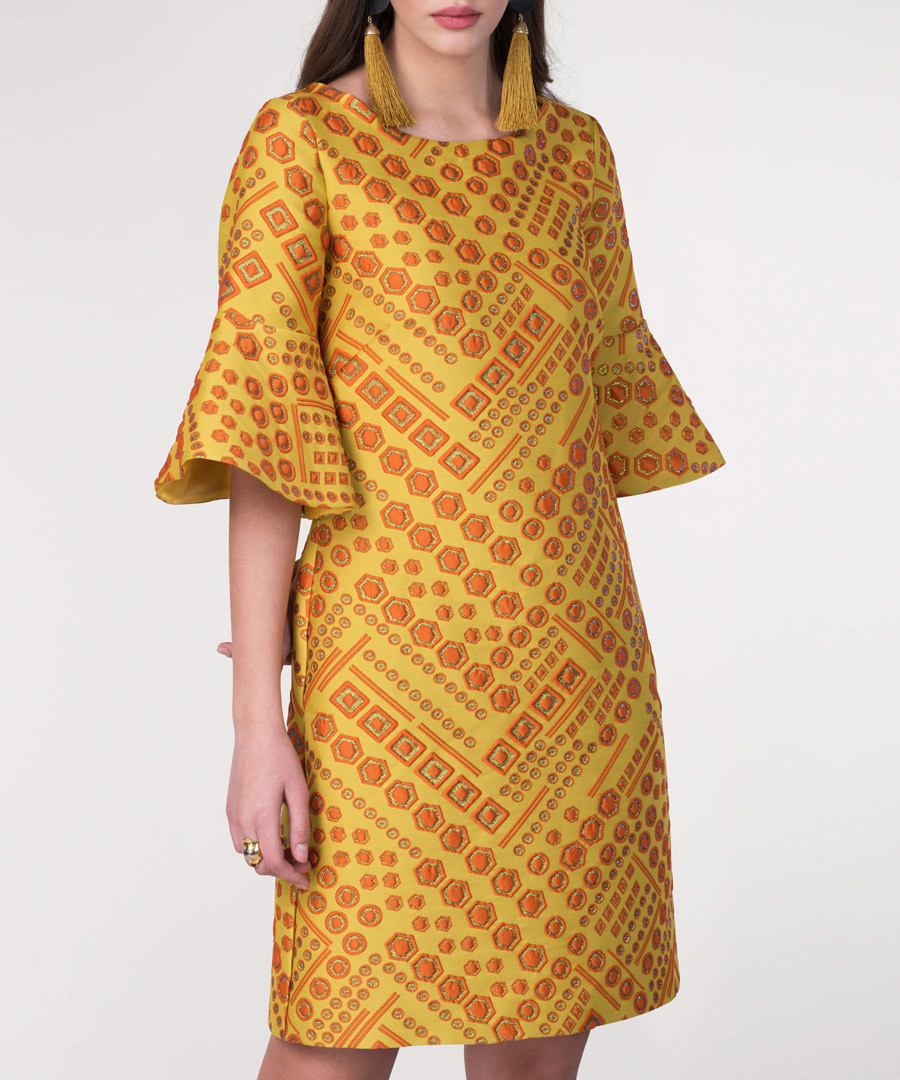 amber & red bell-sleeve tile dress Sale - closet london
