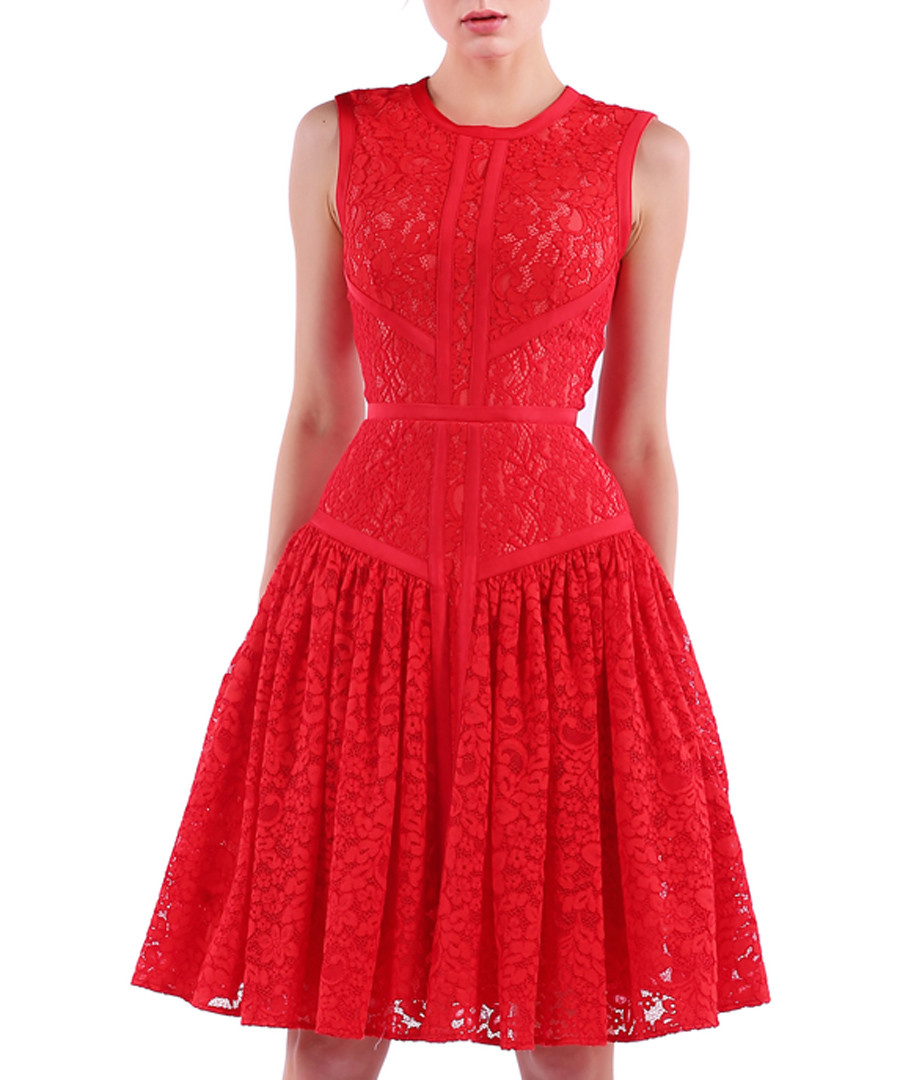red cotton blend lace pleated dress Sale - Isabel Garcia