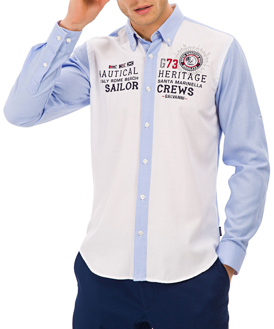 White & light blue print button-up shirt Sale - Galvanni