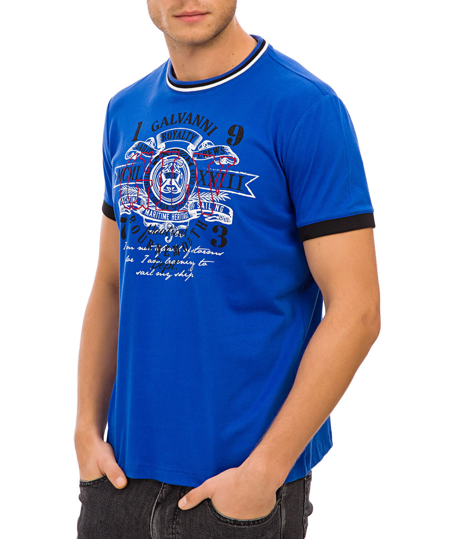 Blue crew neck graphic print T-shirt Sale - Galvanni