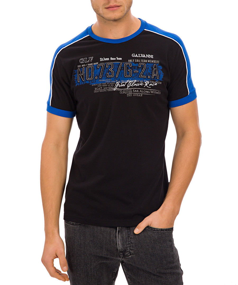 Black crew neck graphic print T-shirt Sale - Galvanni