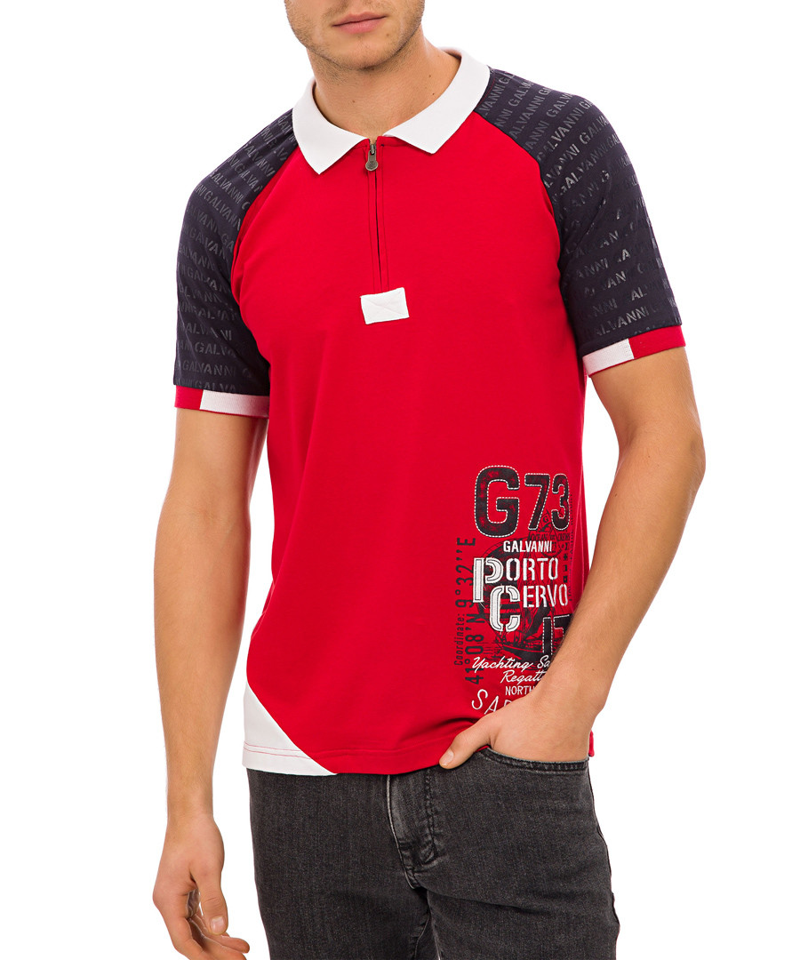 Red graphic colour block polo T-shirt Sale - galvanni