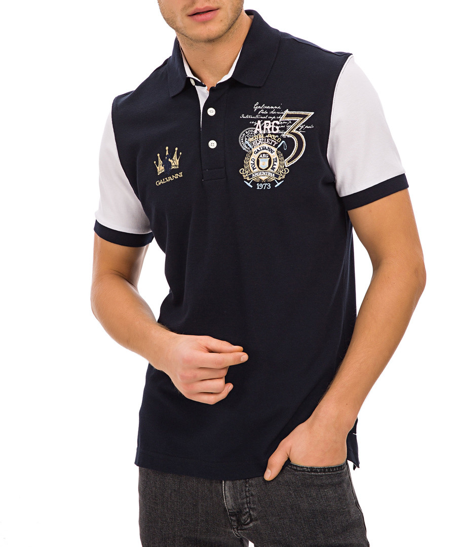 Navy & white pure cotton polo T-shirt Sale - Galvanni