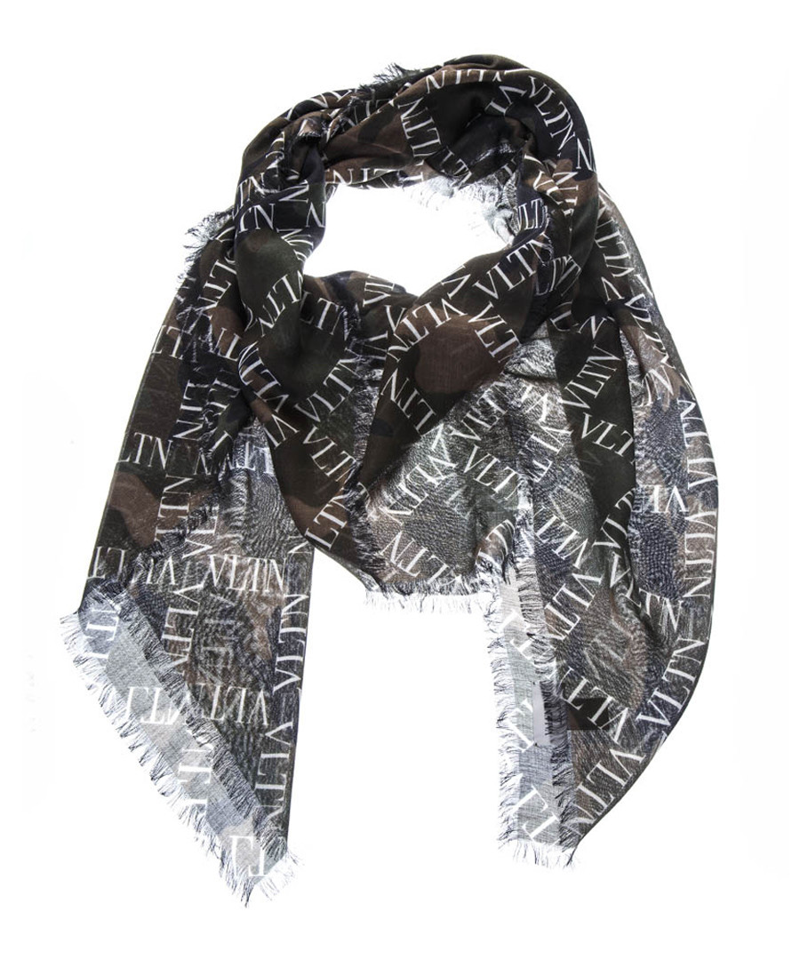 Military green cashmere blend logo scarf Sale - valentino