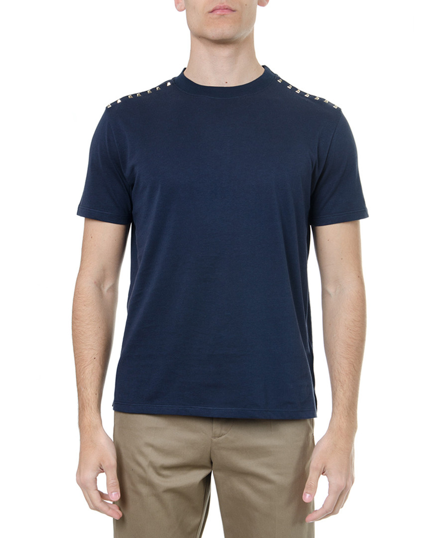 Navy pure cotton rockstud hem T-shirt Sale - valentino