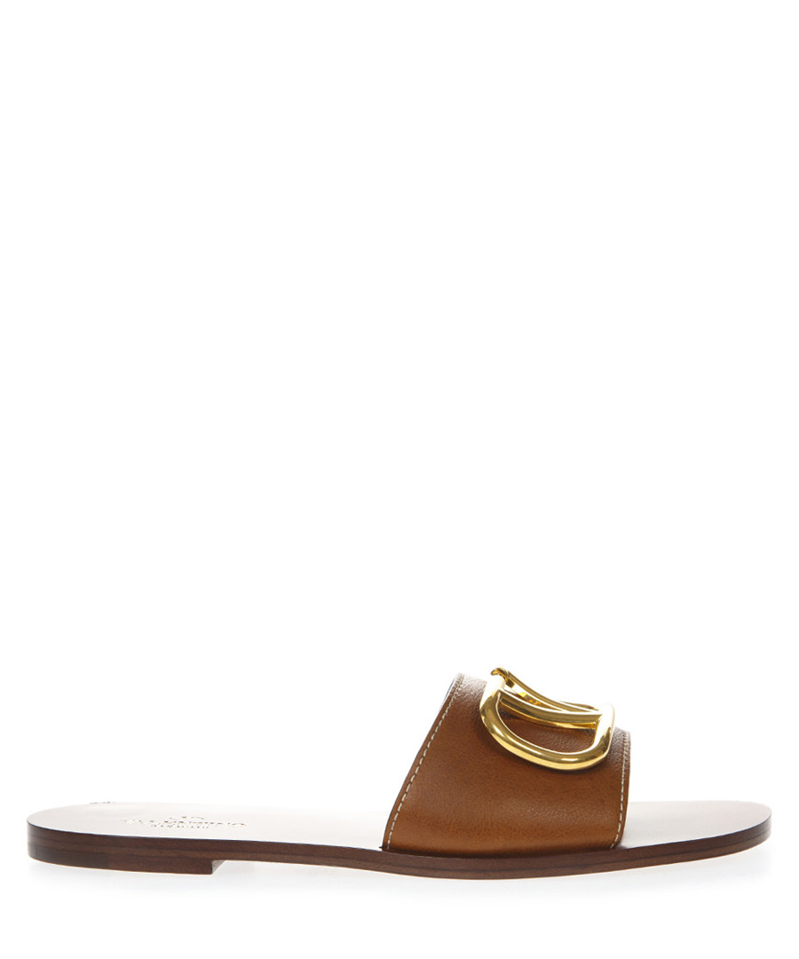 Camel leather slip-on logo sandals Sale - valentino garavani