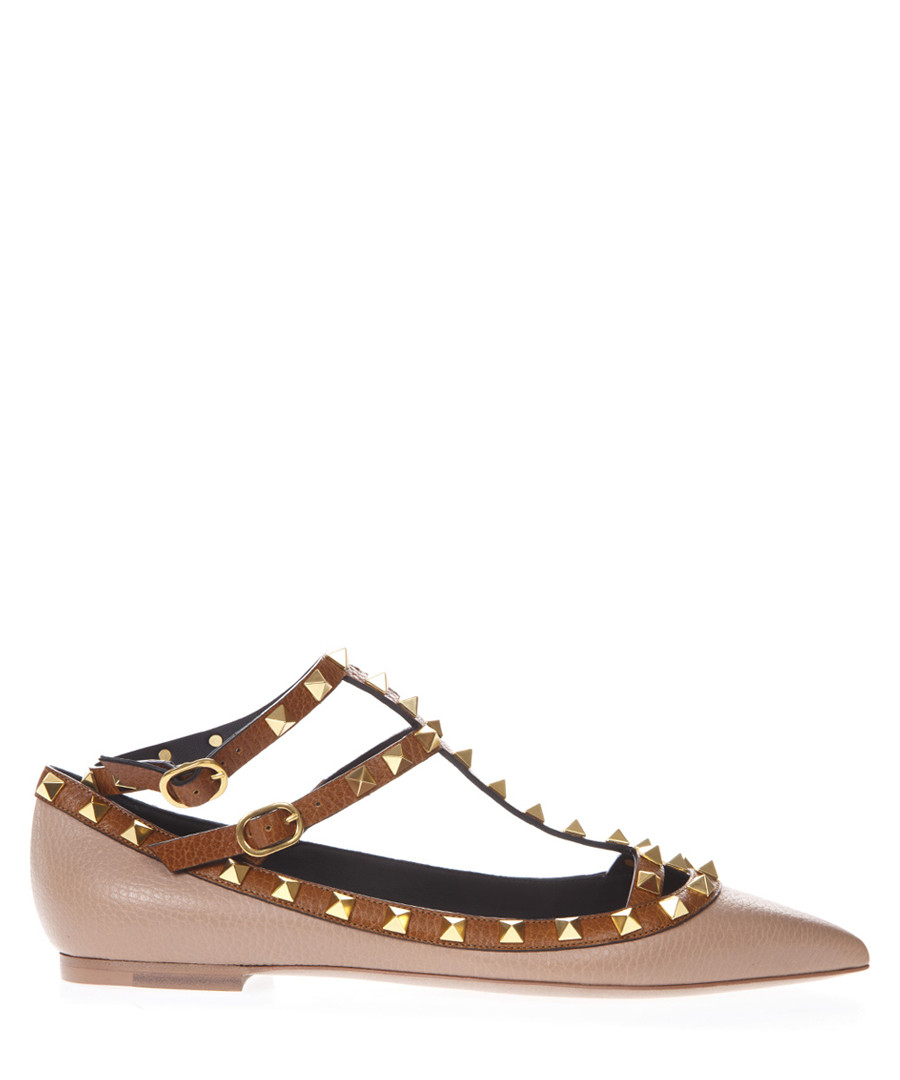 Nude & camel rockstud ballet flats Sale - valentino garavani