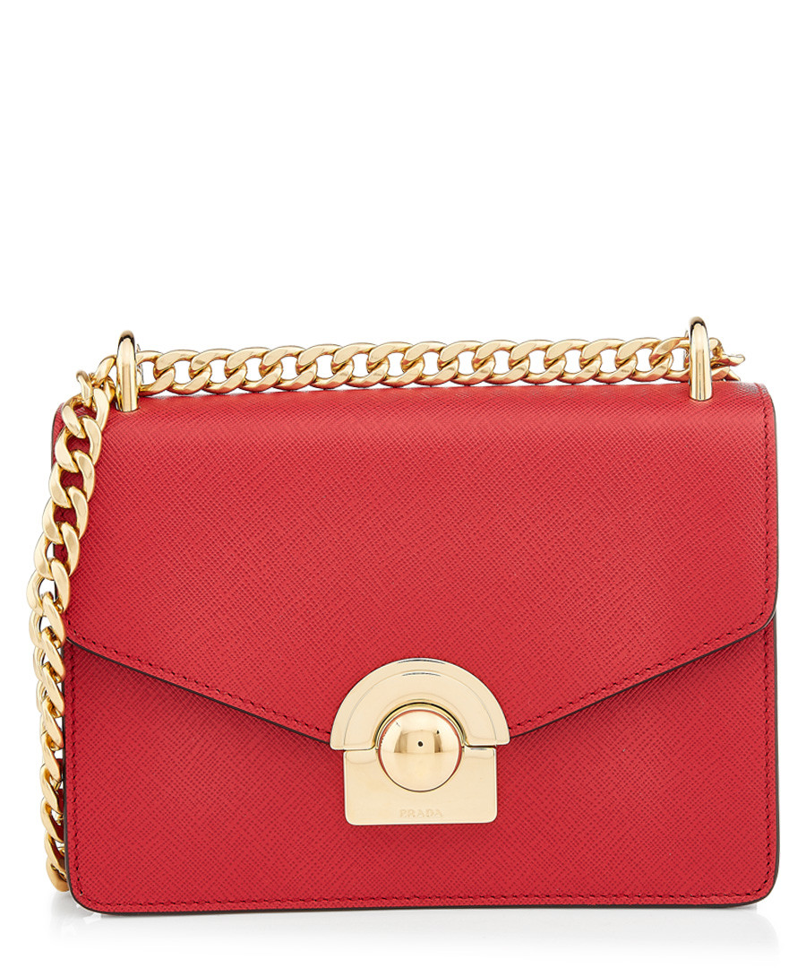 Saffiano red & gold-tone leather bag Sale - prada