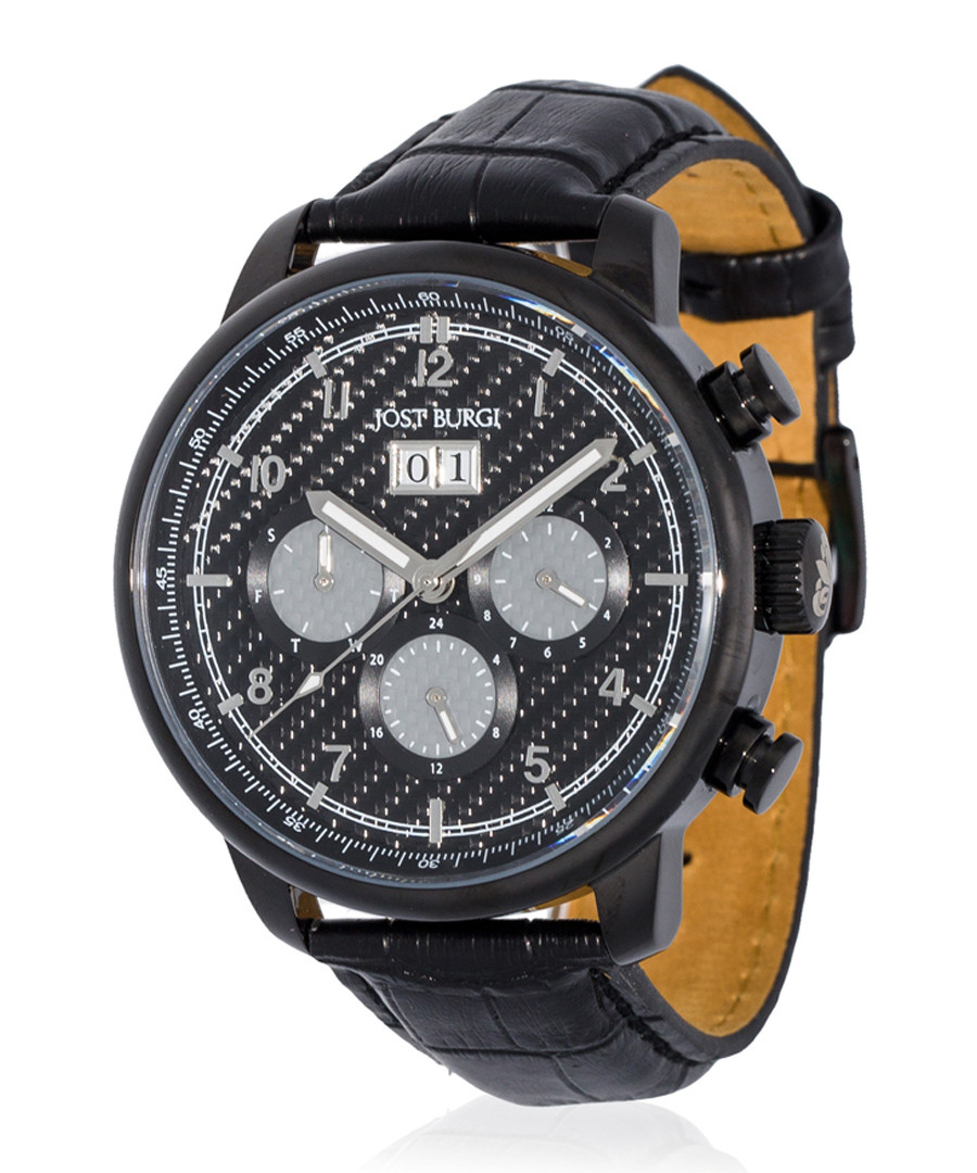 Montesquieu black leather watch Sale - jost burgi