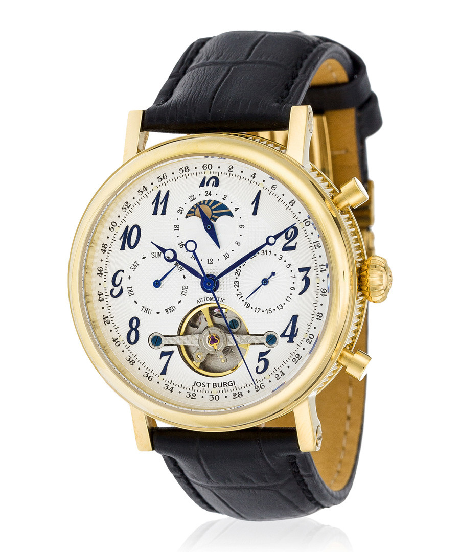 Millesime gold-tone black leather watch Sale - jost burgi