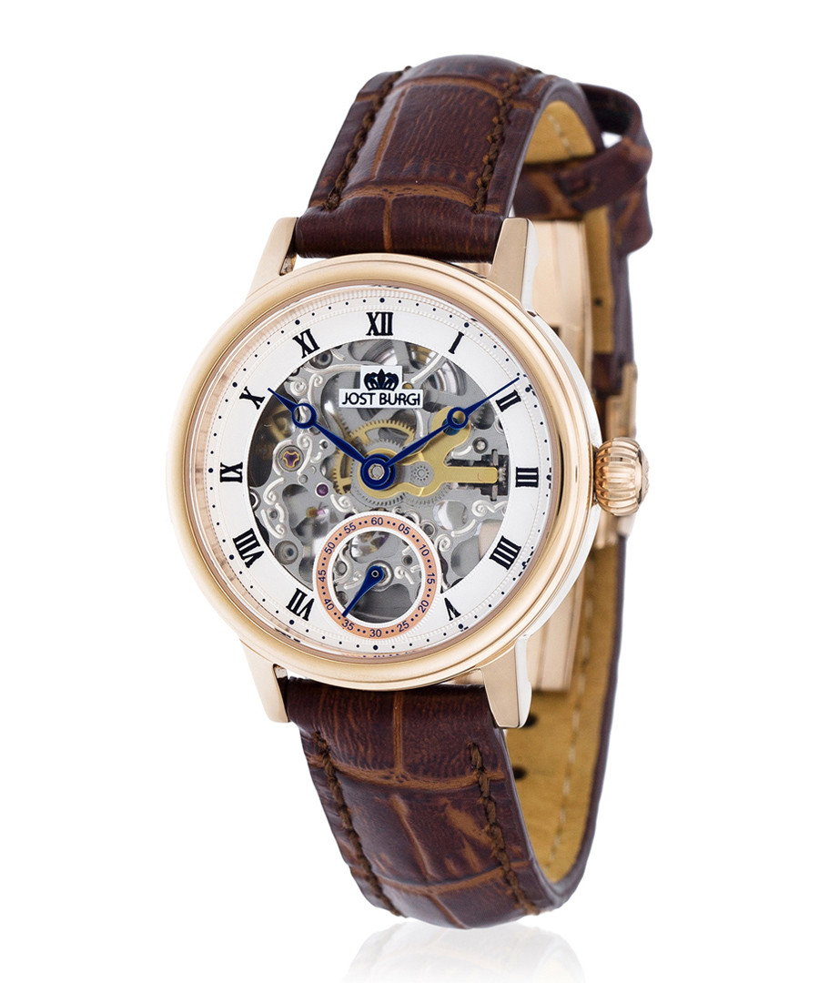 Legacy Skelette rose-tone & brown watch Sale - jost burgi
