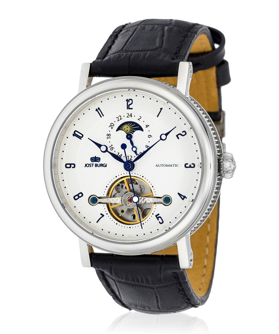 Masters silver-tone black leather watch Sale - jost burgi