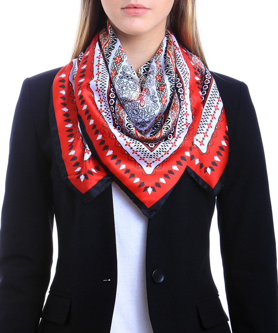 Aransas red print square scarf Sale - alber zoran