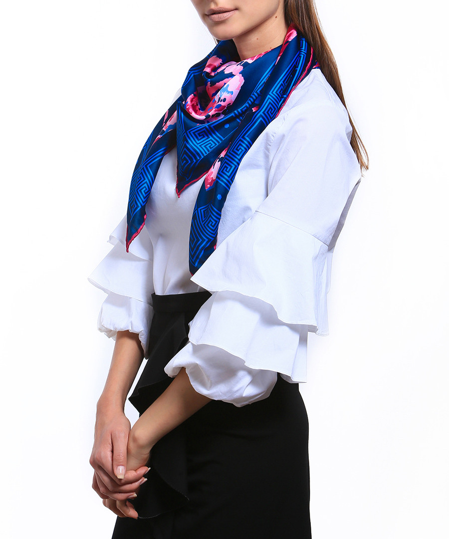 Flowers pink & blue print square scarf Sale - alber zoran