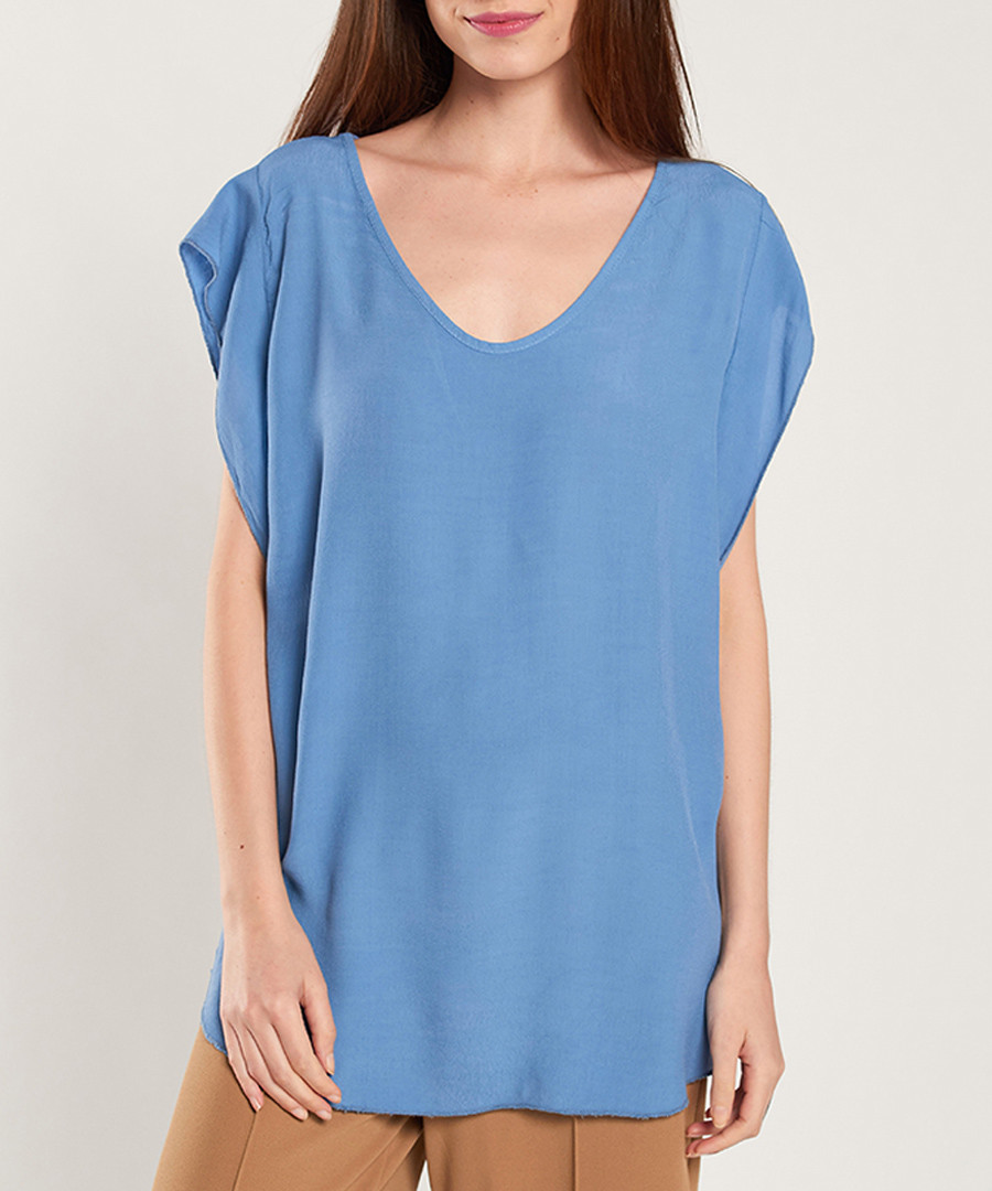 Blue scoop neck loose top Sale - dioxide