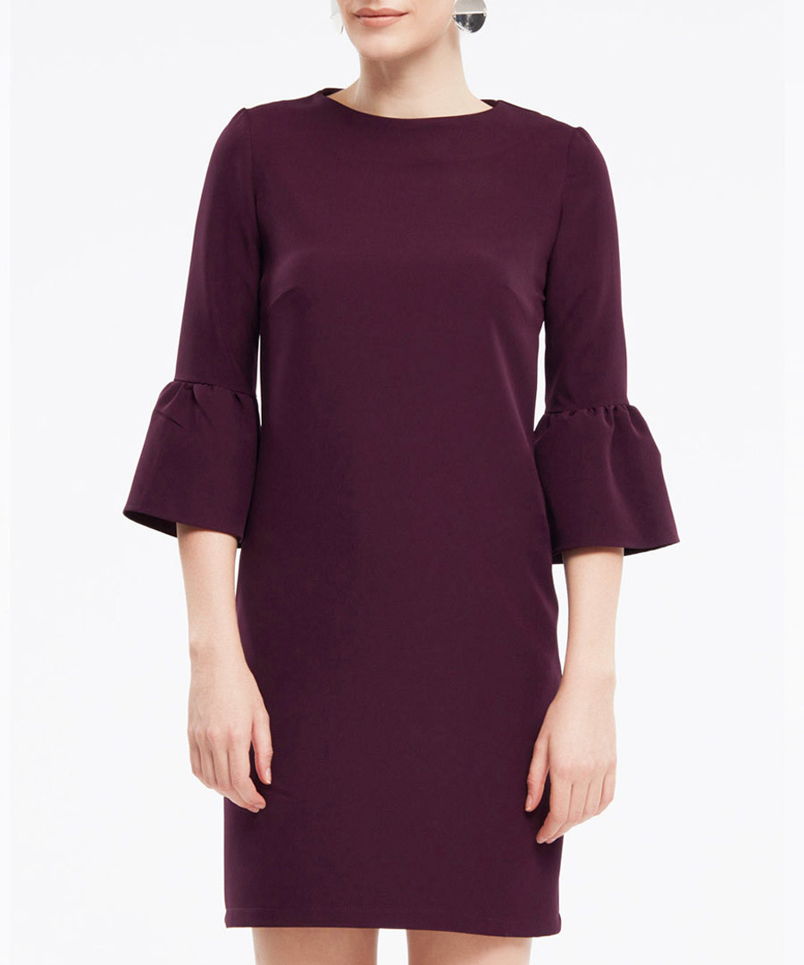 Burgundy flounce sleeve dress Sale - zibi london