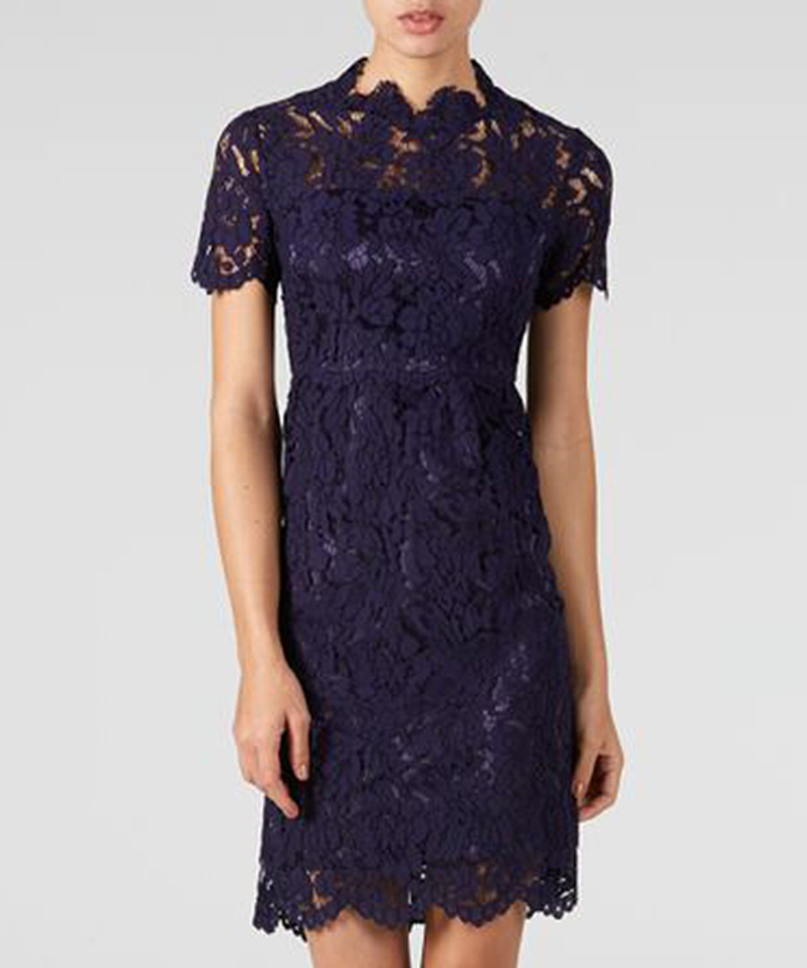 Navy lace high-neck dress Sale - zibi london