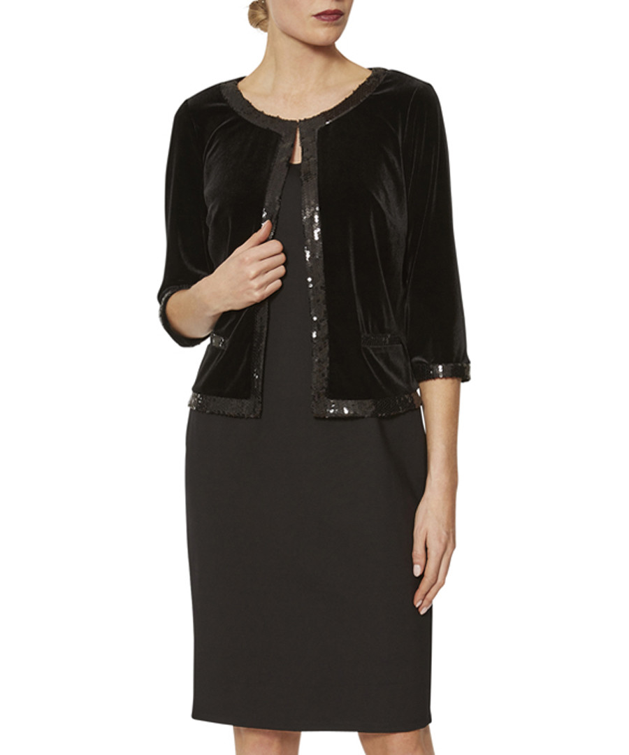 Aria black velvet sequin trim jacket Sale - gina bacconi