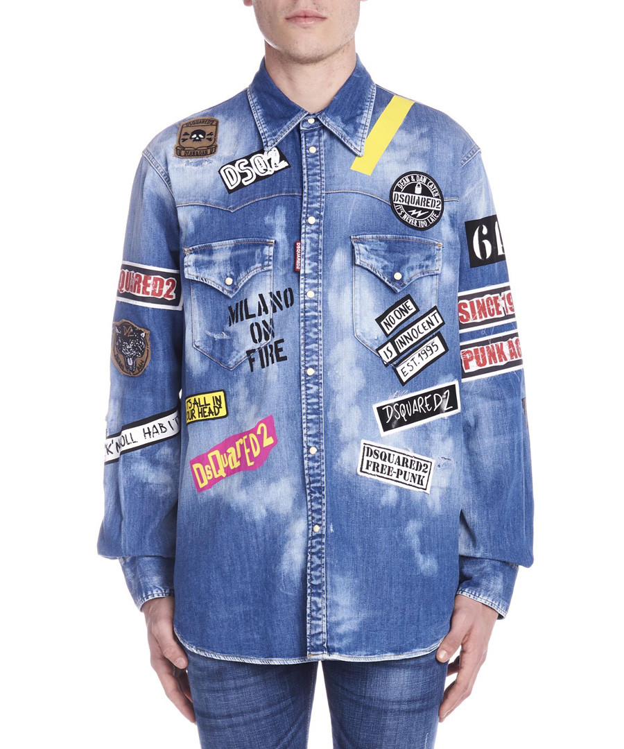 Blue cotton blend graphic button-up top Sale - dsquared2