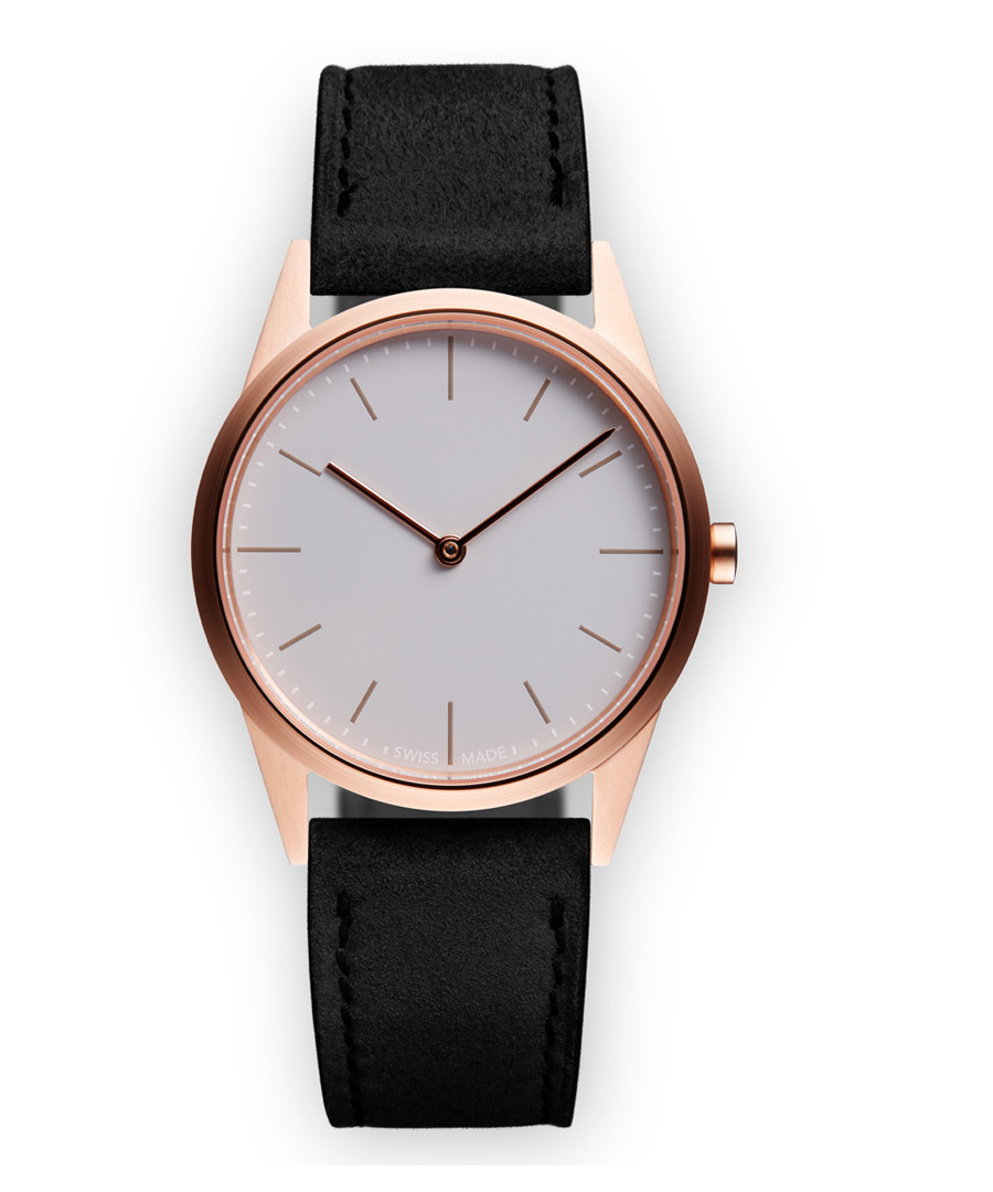 Rose gold-tone & black suede watch Sale - Uniform Wares