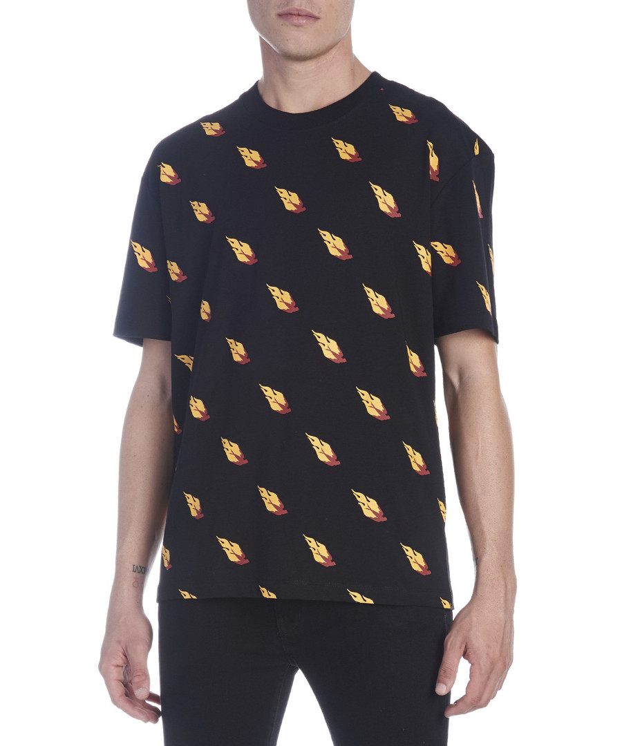 Black cotton flame print T-shirt Sale - mcq alexander mcqueen