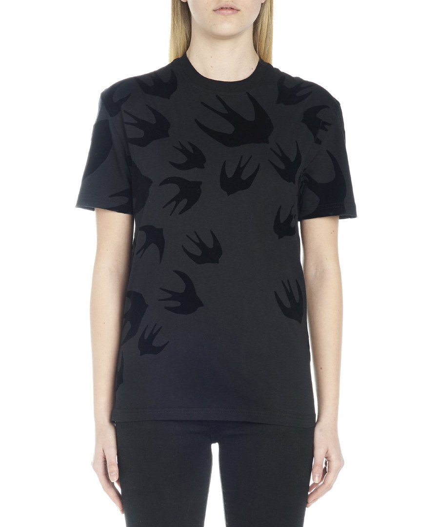 Black cotton swallow print T-shirt Sale - mcq alexander mcqueen