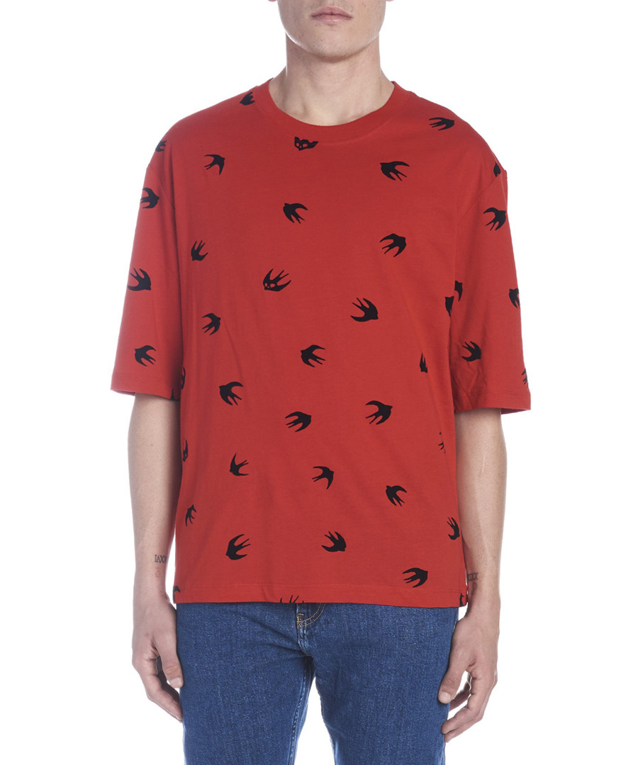 Red cotton swallow print T-shirt Sale - mcq alexander mcqueen