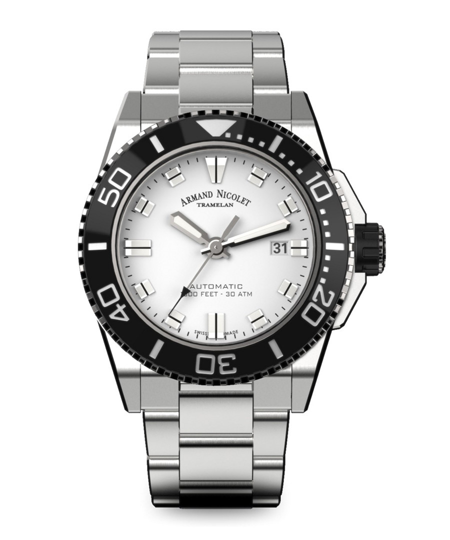 Automatic Diver silver-tone steel watch Sale - Armand Nicolet