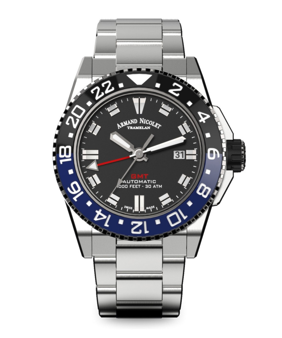 GMT Silver-tone stainless steel watch Sale - Armand Nicolet